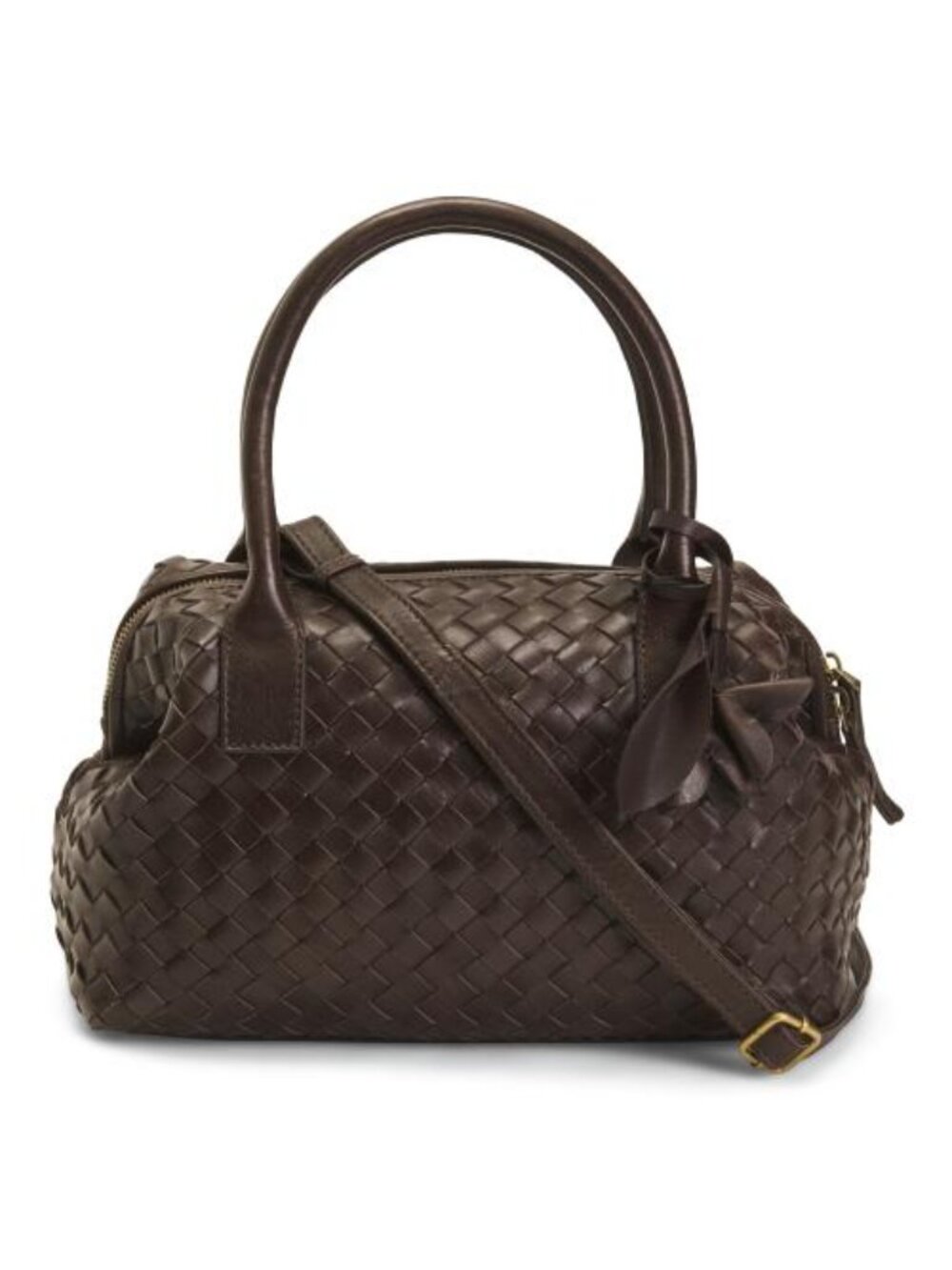 MADE IN INDIA Leather Woven Bowling Bag With Detachable Crossbody Handle